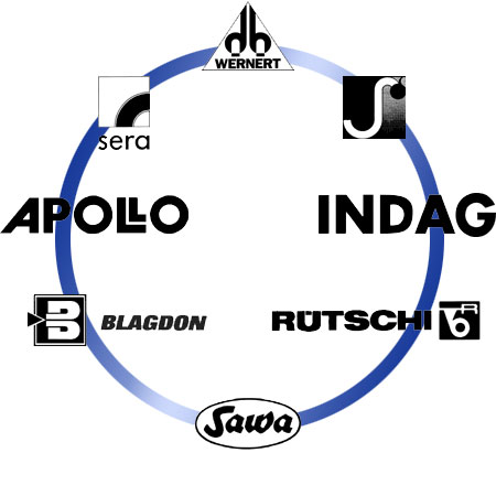 Logos: Apollo, Blagdon, Indag, Rutschi, Sawa, Schmitt, Sera, Wernert